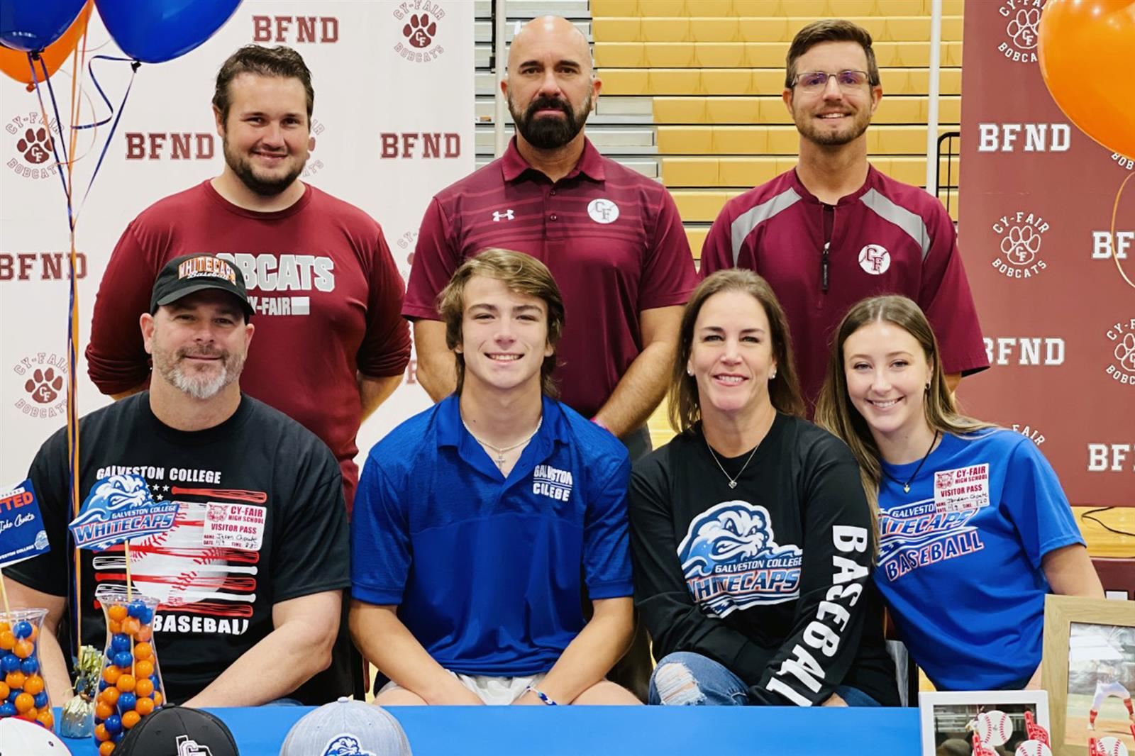 Cy-Fair senior Jake Choate, seated second from left, signed a letter of intent to play baseball at Galveston College.